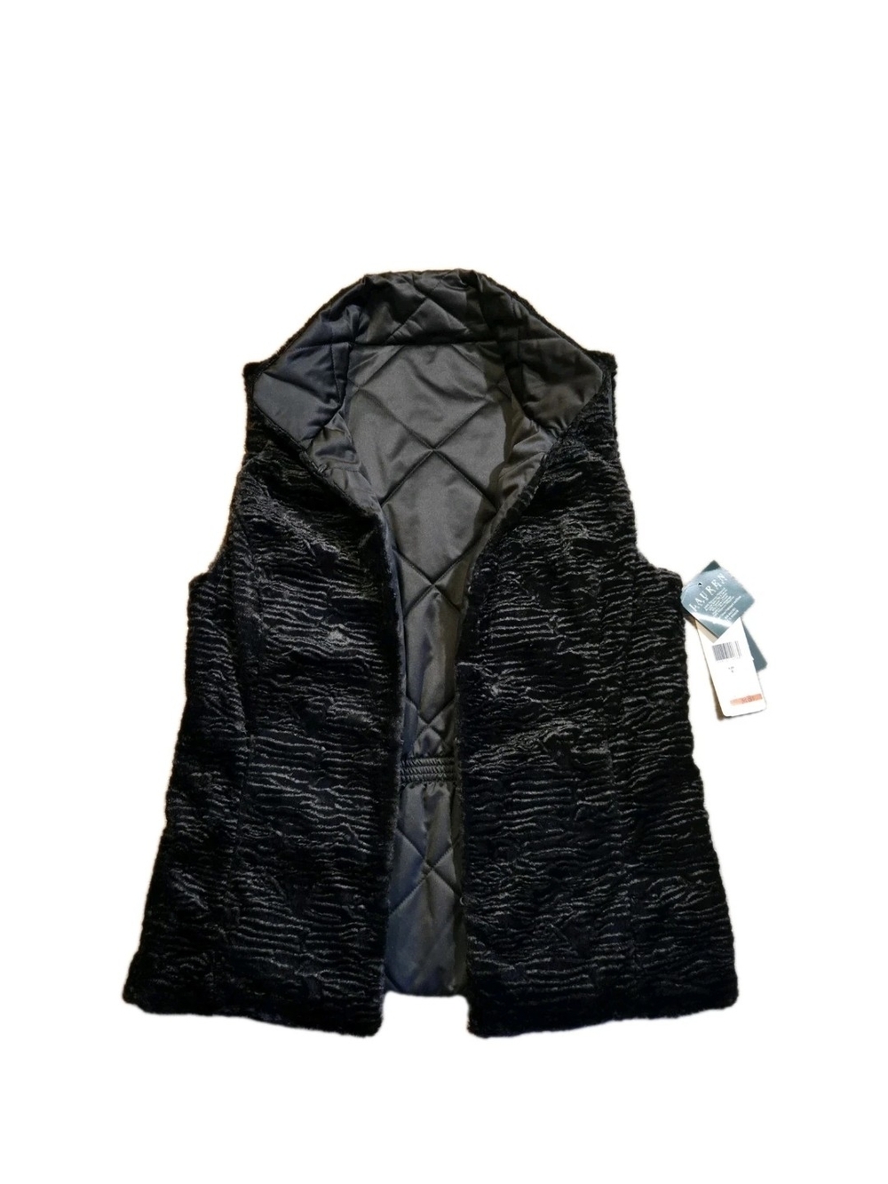 NWT Lauren Ralph Lauren Reversible Vest Womens Size Small Quilted Fur Black $180